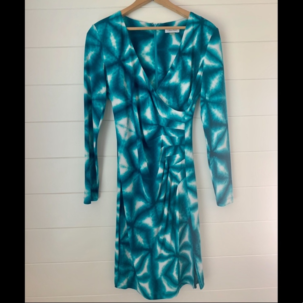 Calvin Klein Blue Patterned Wrap Dress